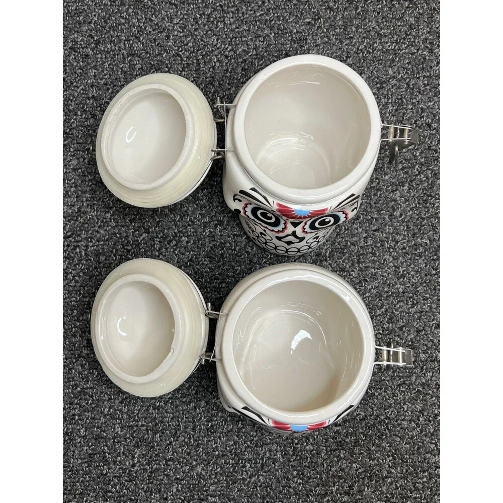 Day of the Dead Sugar Skull Ceramic Skull Ceramic Hinged Canister Cookie Jar Set